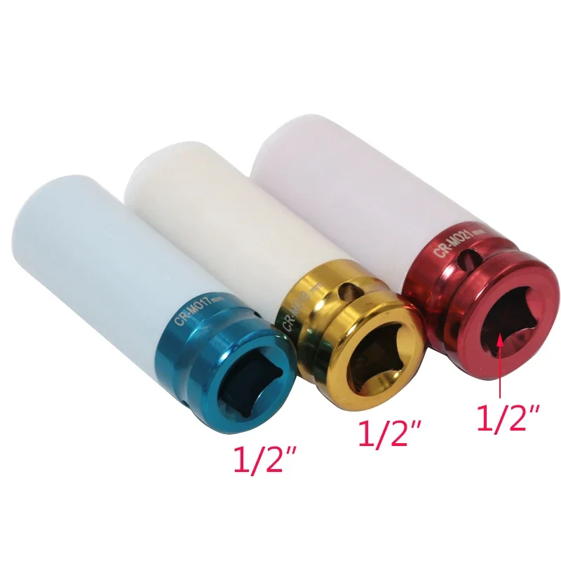 3 Chiếc 1/2 Inch 17 Mm 19 Mm 21 Mm Hợp Kim Tường Mỏng Xe Bánh Xe Tác Động Sâu Hạt Ổ Cắm Lái Xe bộ