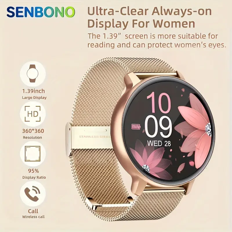 SENBONO New Women Smart Watch Bluetooth Call Fitness Tracker 100+ Sport Modes Waterproof Smartwatch Women Men for Android iOS