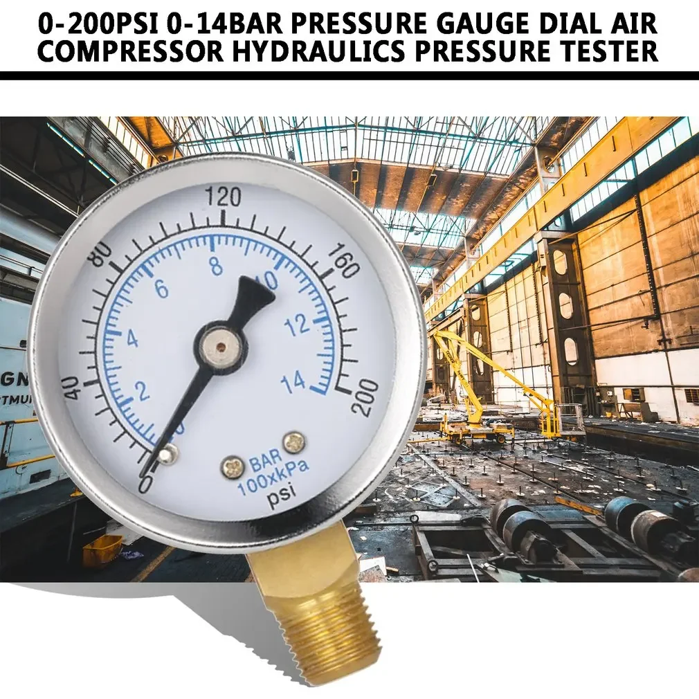 New 0-200psi 0-14bar Mini Pressure Gauge Dial Air Compressor Meter Hydraulics Pressure Tester Double Scale Measurer