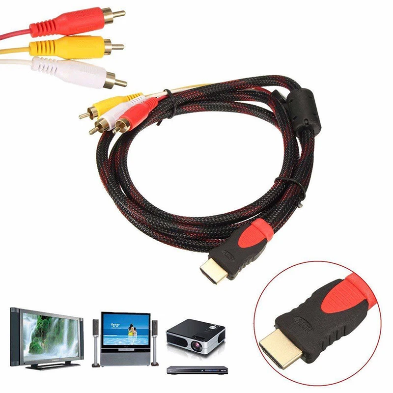 HDMI to AV 3RCA Cable 1.5M – Male to 3 RCA Adapter for TV/HDTV/DVD/PC, Stereo Audio Video Converter