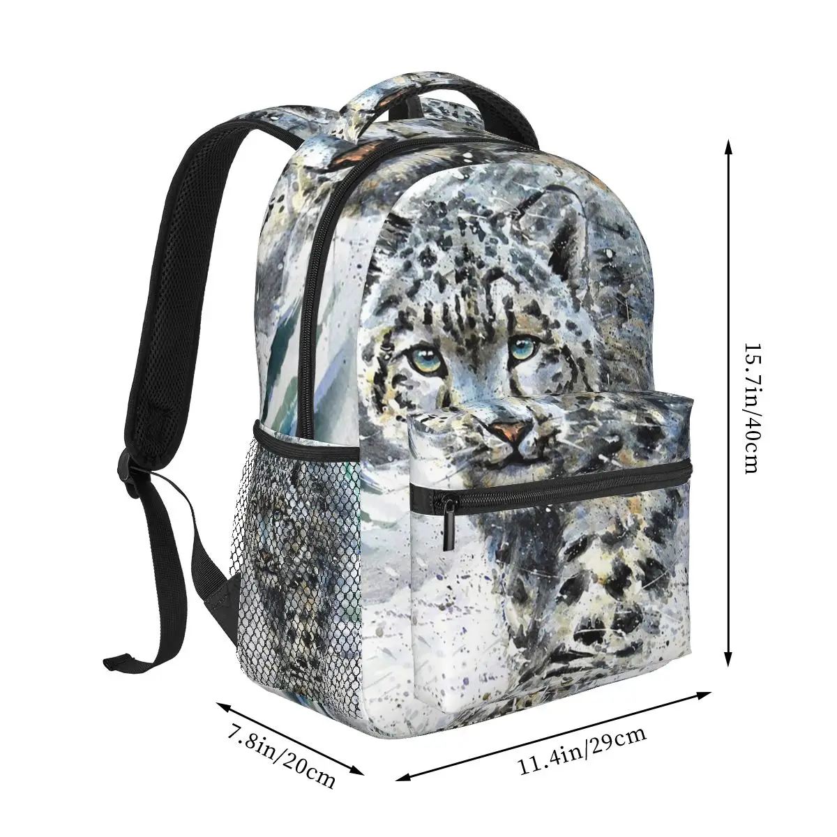 Snow Leopard In The Winter Backpack Student Boys Girls BookBag Kids School Bag Laptop Shoulder Bags for Men Women