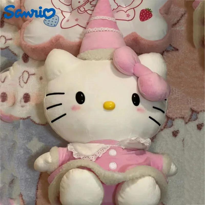 30/45cm Sanrio Plushies Soft Dolls Pillow Christmas KT Cat Plush Toy Cute Hat Kitty Doll Katie Cat Pillow Holiday Gifts