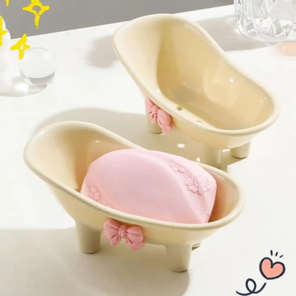 Soap Shelf Tray Bow-knot Bathtub-Shaped Bathroom Dish Plate Case Shower Travel Hiking Holder Non-slip Soap Dish Soap Container