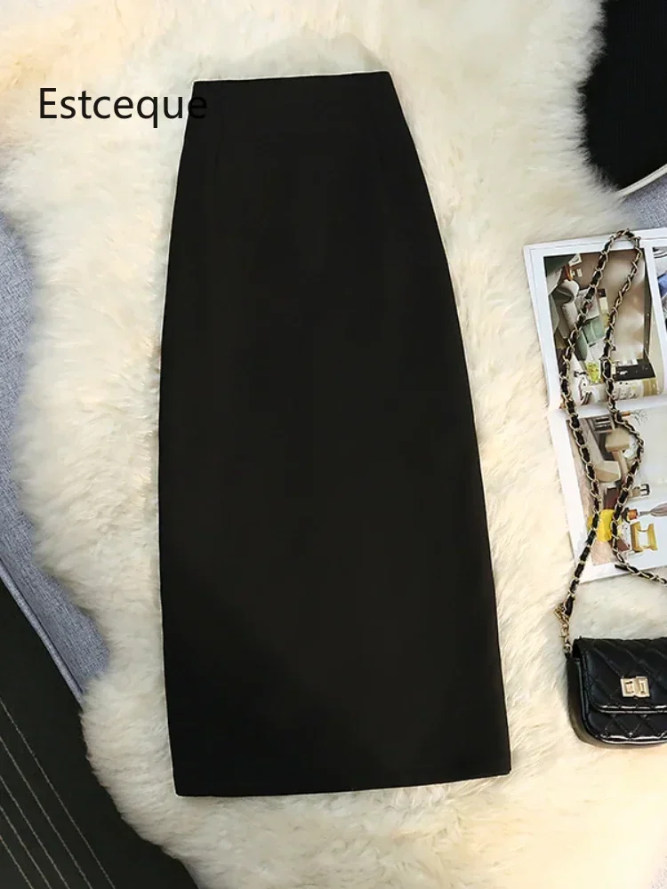 2025 elegante Vintage Schlitz Formale Frau Röcke Koreanische Mode Hohe Taille Dünne Lange Rock Frauen Frühling Sommer