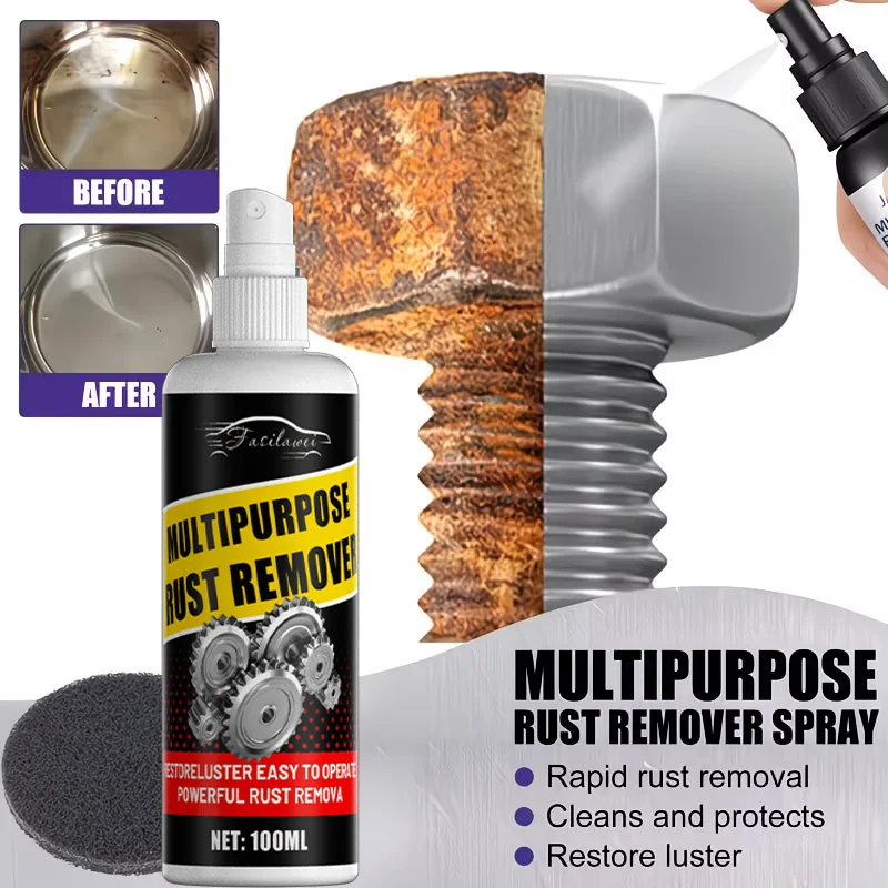 Universal Metal Rust Remover – Metal Polishing Spray, Strong Rust Removal & Quick Corrosion Dissolver for Tires, Locks, Screws