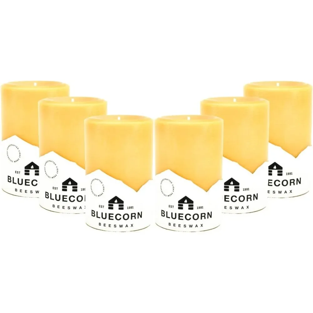 100% Pure Beeswax Pillar Candles | Natural Beeswax Candles, Unscented Yellow Candles | Soy, Paraffin, & Fragrance Free | 4x6