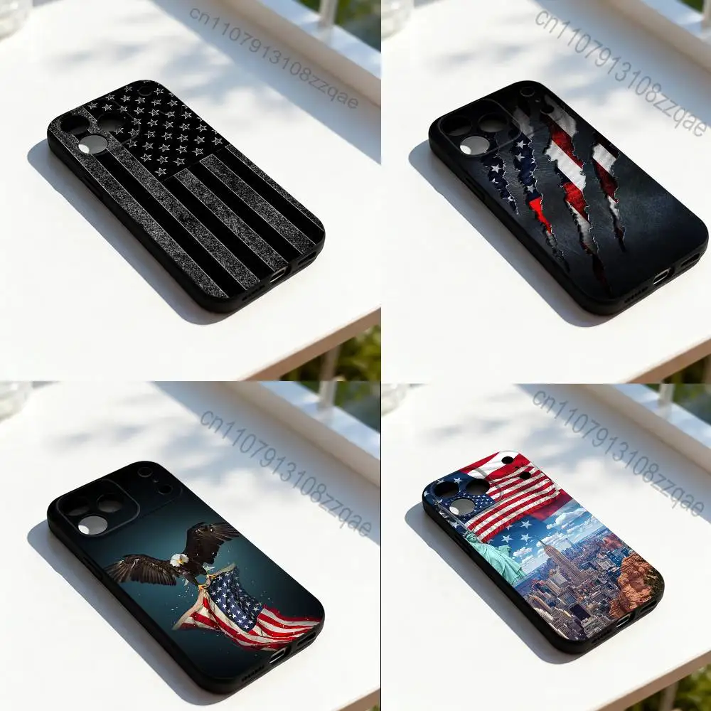 

America USA Flag Cool For iPhone 17,16,15,14,13,12,11,Pro,Max,Plus,E,SE4,Air,Mini Black Soft Cover Phone Case