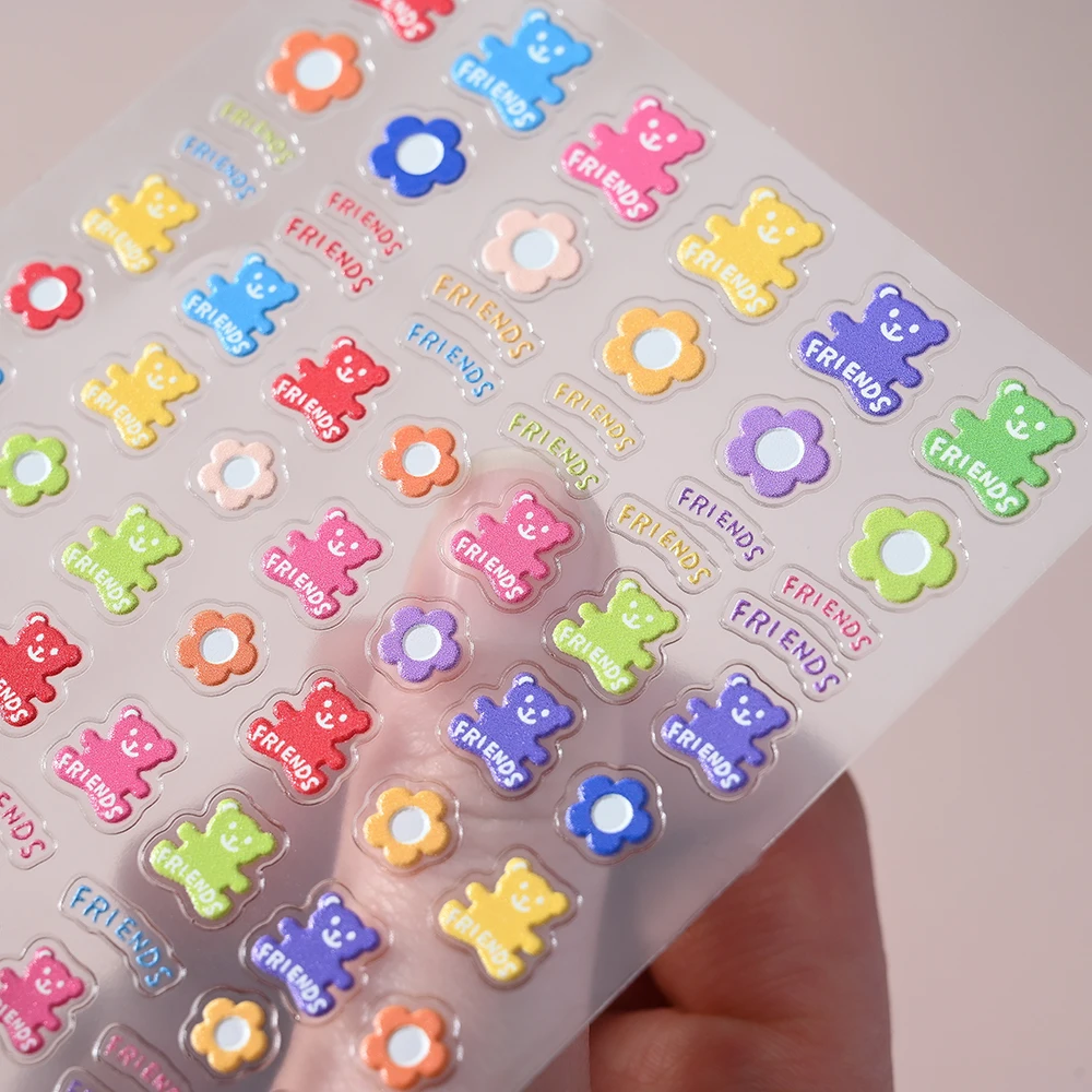 1 sztuk Kawaii ciasto niedźwiedź miłość naklejka do paznokci 5D tłoczona galaretka grzyb królik samoprzylepna naklejka japońskie części do dekoracji paznokci