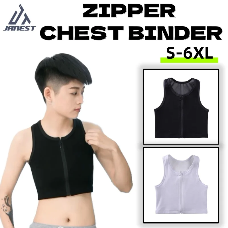 Front Zipper Chest Binder Breathable Cotton Breast Binder Corset Les Sports Bra For Women