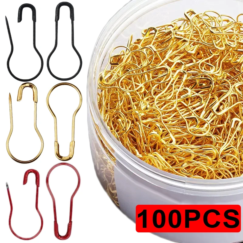 100Pcs Metal Safety Pins Gourd Pear Shaped Bulb Pins Clips Knitting Stitch Marker Tag Hangtag Pin Fastener Craft DIY Accessories