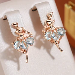 JULYDREAM Fashion 585 Gold Color Trendy Jewelry Oval Blue Zircon Dancing Women Earrings Wedding Party Elegant Accessories