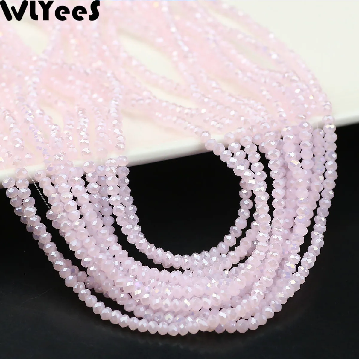 WLYeeS Rosa Keramik-Kristallperlen, transparent, flach, rund, Glas, lose Perlen, 2 mm, für Schmuckherstellung, Armband, Halskette, DIY-Ergebnisse