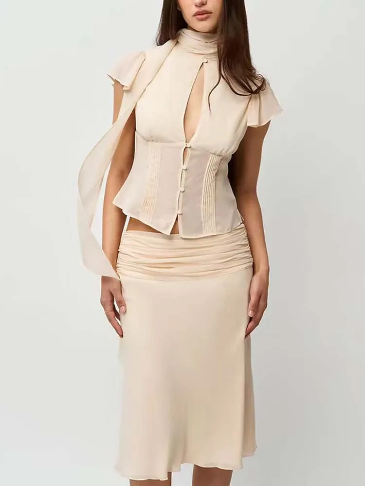 

Сексуальный топ-кардиган с бантом и вырезами на одной пуговице, на завязках, женская модная роскошная блузка для вечеринок, новинка 2026 года