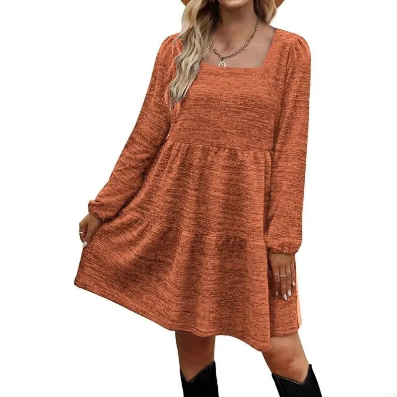 l38e-women-puff-long-sleeve-casual-loose-swing-a-line-midi-dress-color-vintage-square-neck-high-waist-tunic-dresses