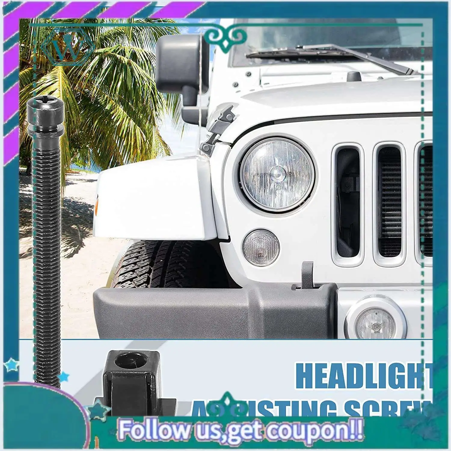 AA92-2Set Car Lamp Headlight Adjusting Screw Crown Set Left Or Right Side For Jeep Wrangler YJ 1987-1995 Replaces 55054844
