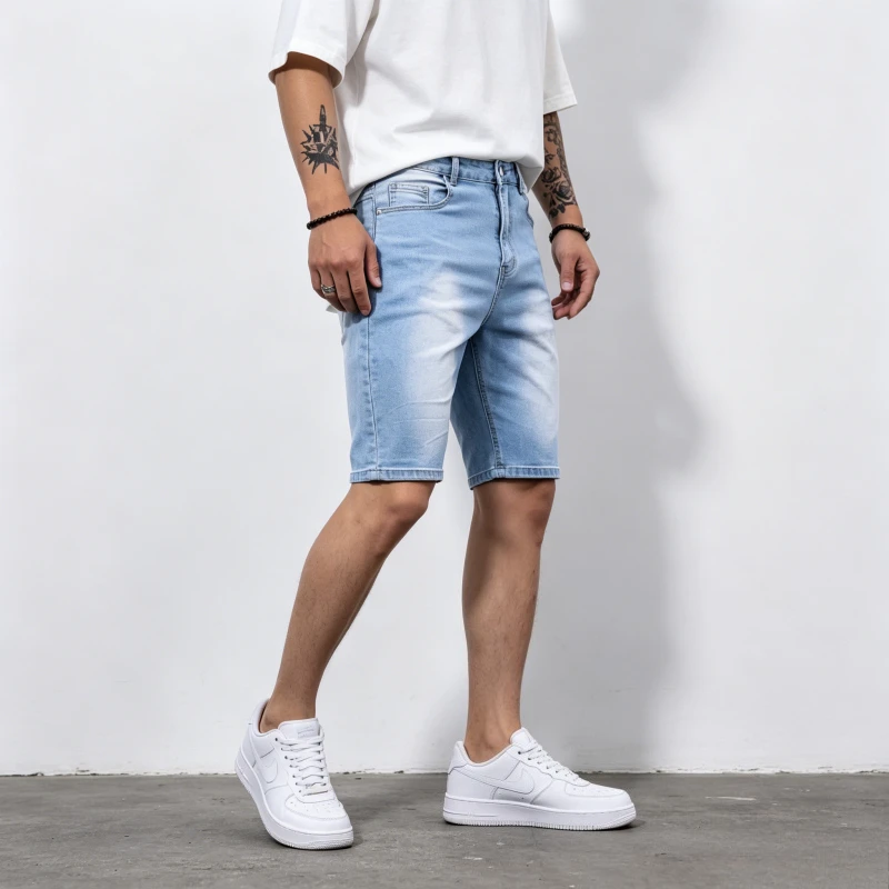 

Men Jeans Shorts Strecth Washed Vintage Distressed Pockets Button Basics Straight Denims Streetwear 2026 Summer Short Pants