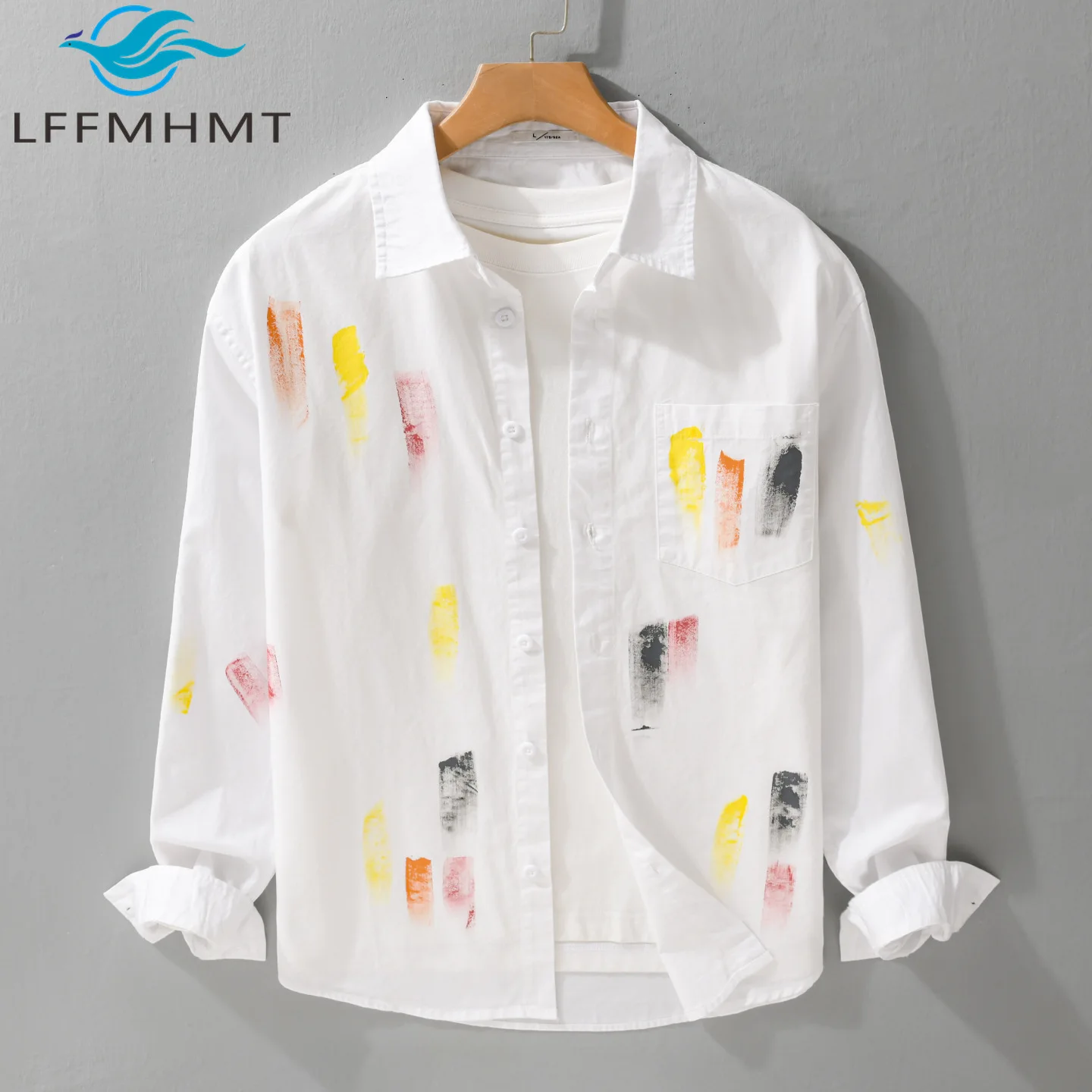 

Spring Autumn Fashion Men's Graffiti Flower Print Long Sleeve Shirt Handsome High-end Luxury Pure Cotton Daily Shirt Male 6218