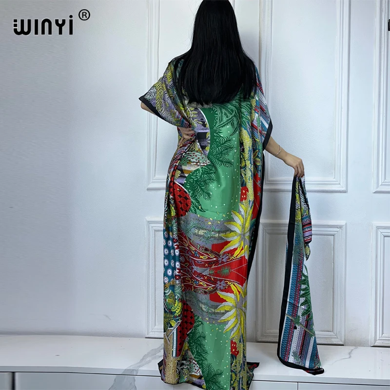 WINYI Catwalk model abaya women muslim sets dress african dubai abaya Crew Neck print Kaftan Elegant Maxi Length Dress