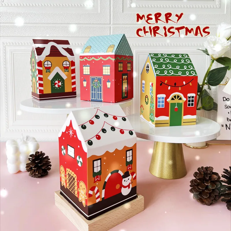 Christmas House Shape Candy Box Cartoon Merry Christmas Gift Packaging Chocolate Box Navidad 2024 New Year Party Kids Gifts