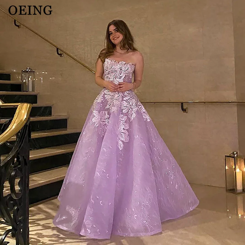 

OEING A-Line Light Purple Prom Dress Strapless Party Gowns Pleats Appliques Floor-Length Organza Dress 2025 Customized