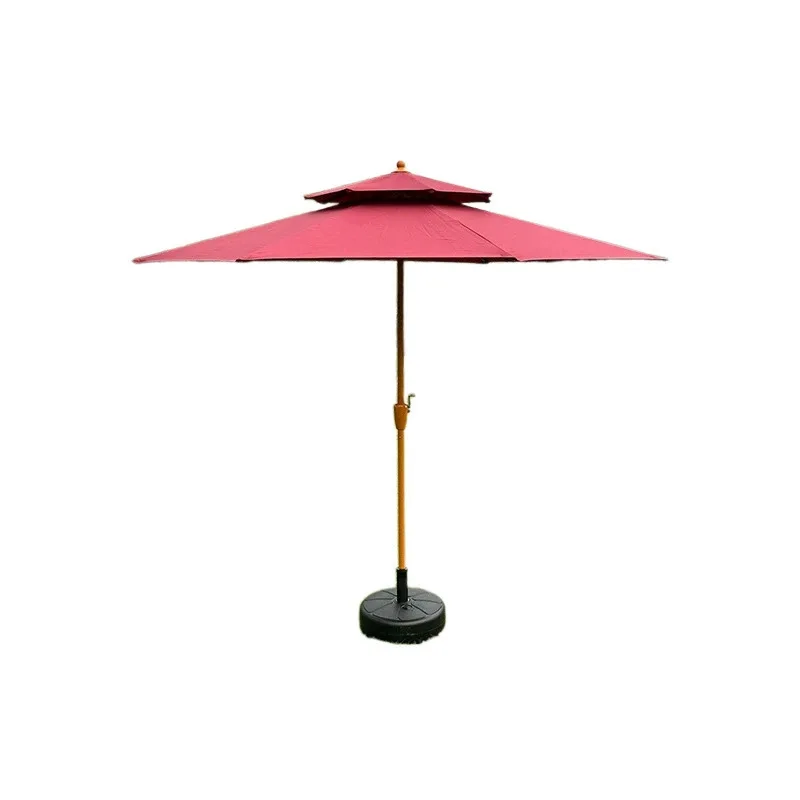 

Imitation wood grain double top middle column umbrella, outdoor recreational camping parasol