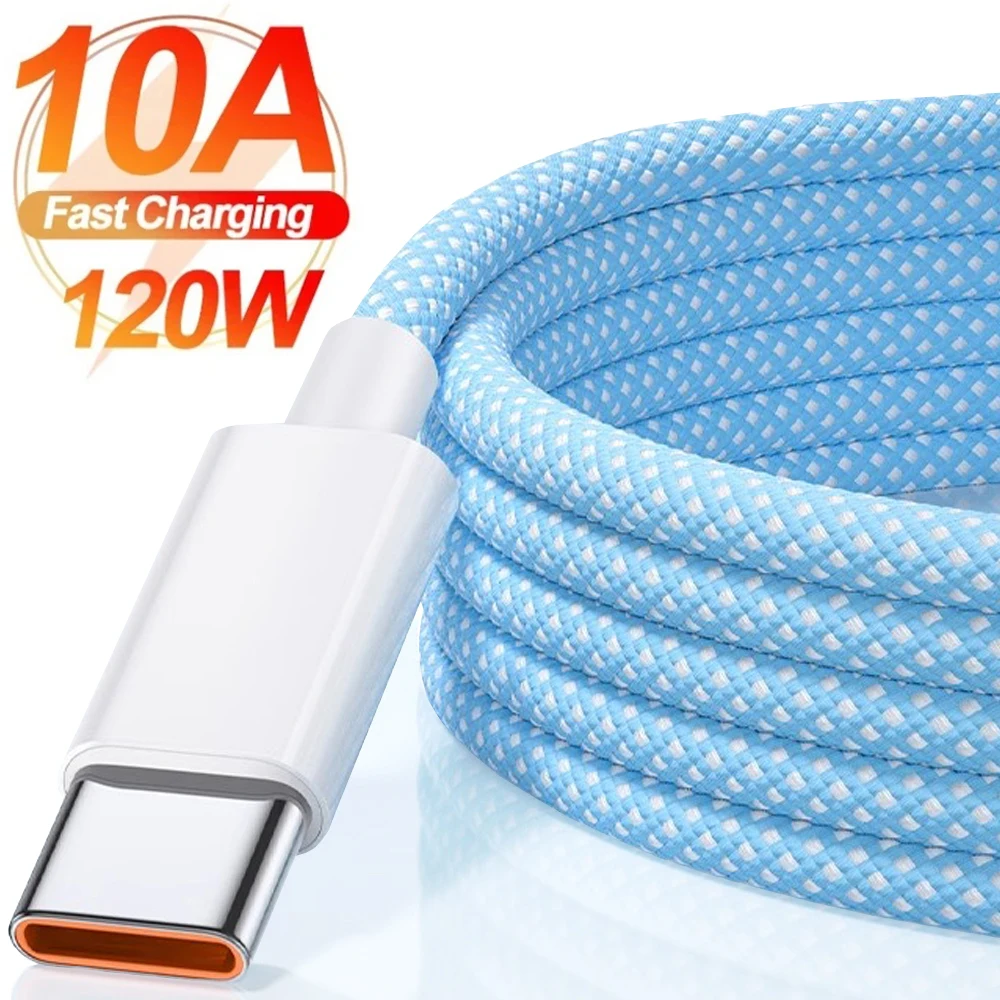 Sturdy Nylon Braided USB Type C Charging Cables 10A 120W High-speed Quick Charger Wire Suitable for IPhone 16 Pro Max Samsung Mi