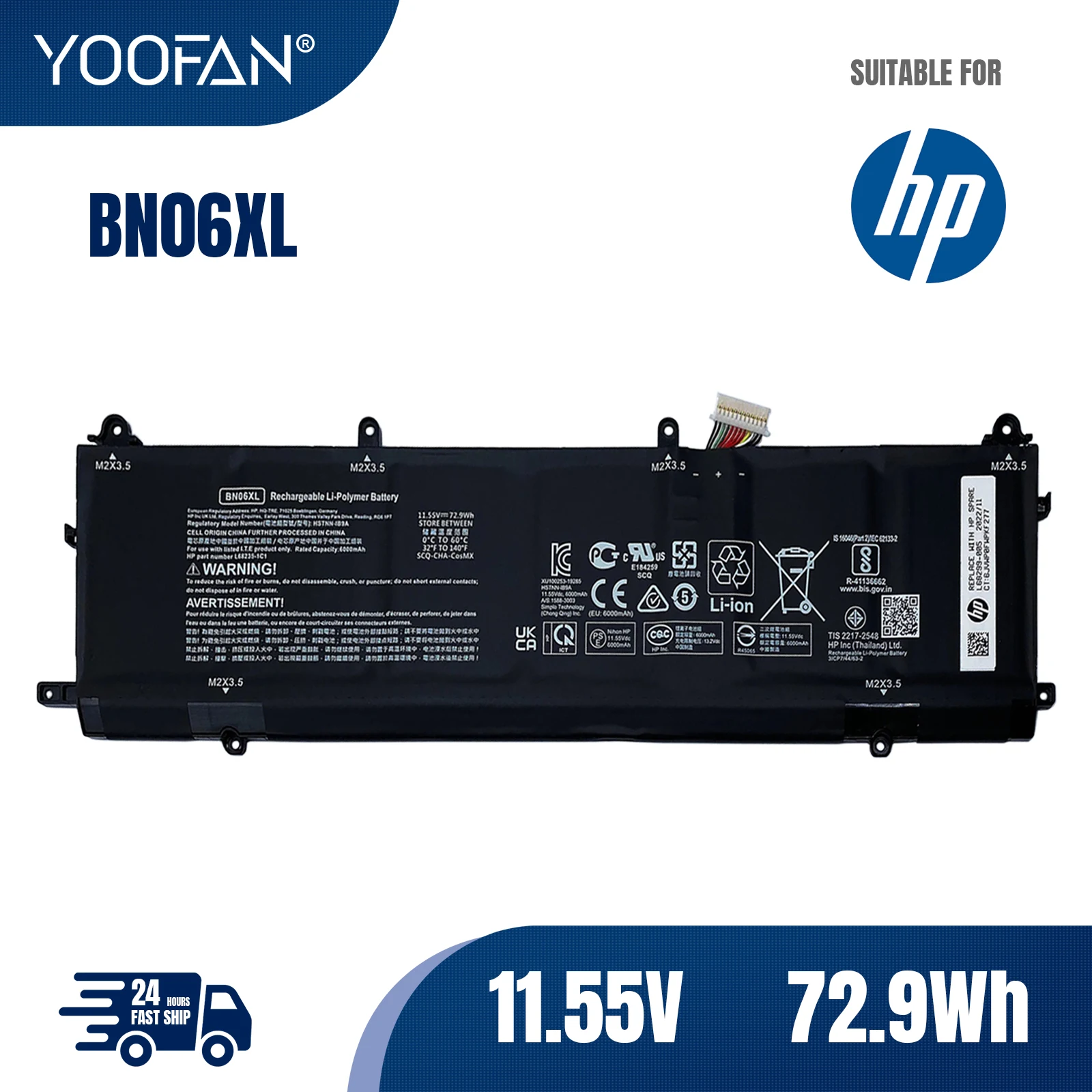 

YOOFAN BN06XL HSTNN-IB8W L68235-1C1 For HP Spectre X360 Convertible 15-EB0005UR 15-EB0025TX Series 11.55V 72.9WH