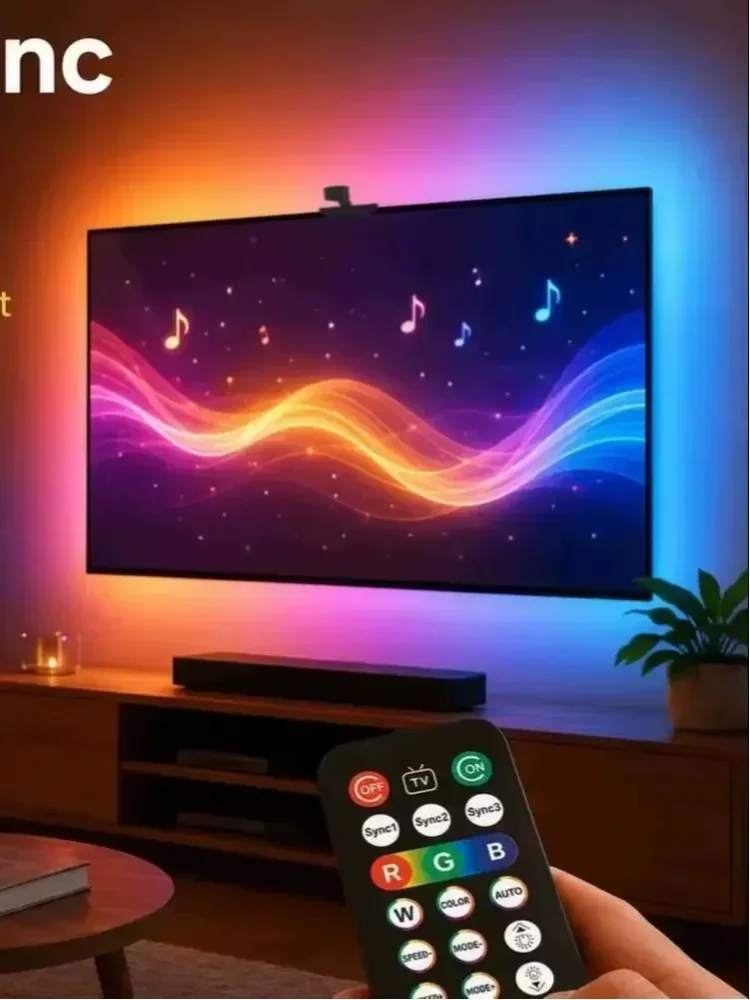 WACUAAO – podświetlenie ekranu telewizora, diodowe oświetlenie LED synchronizowane z ekranem, bez konieczności instalacji aplikacji, z pilotem, listwa oświetleniowa do telewizorów o przekątnej 40–85 — 2