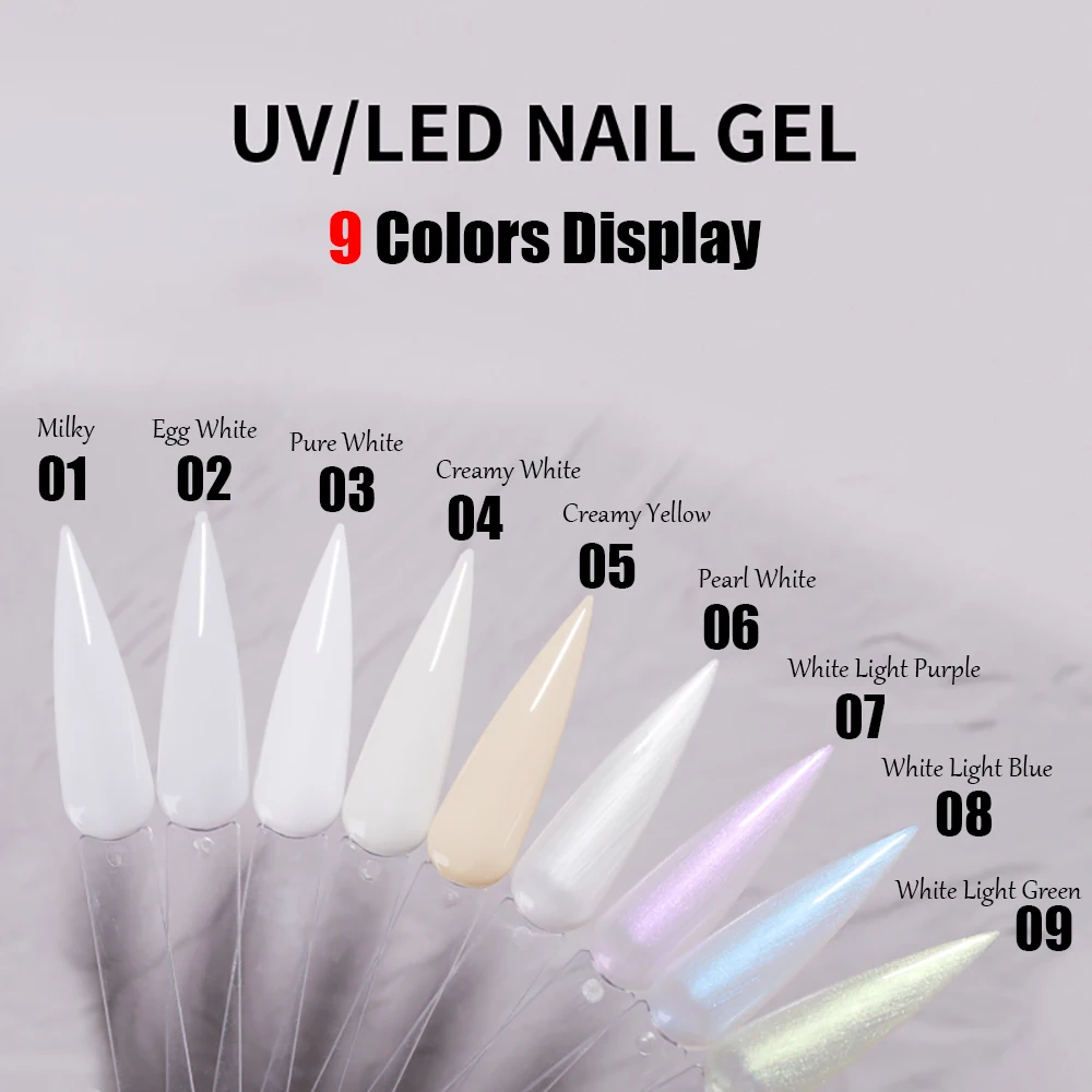 Vendeeni 9 Colors Moonlight White Gel Nail Polish Semi Permanent UV Soak Off Gel Varnish Milky Pearl White Nail Art Gel Lacquer
