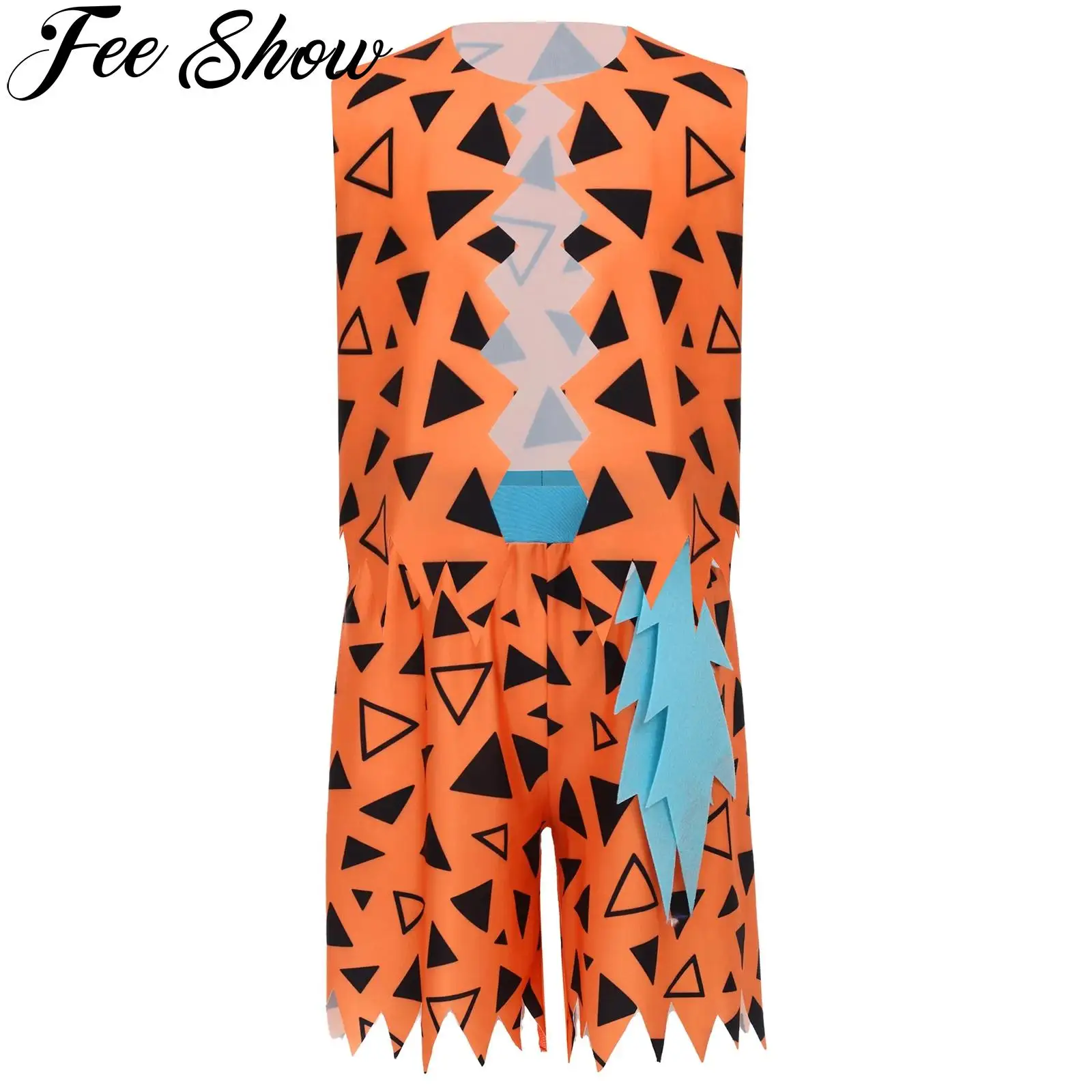 Disfraz amarillo de hombre de las cavernas de Halloween para niños, traje de la era de la piedra de la tribu primitiva, chaleco estampado con pantalones cortos de hueso en 3D para fiesta temática