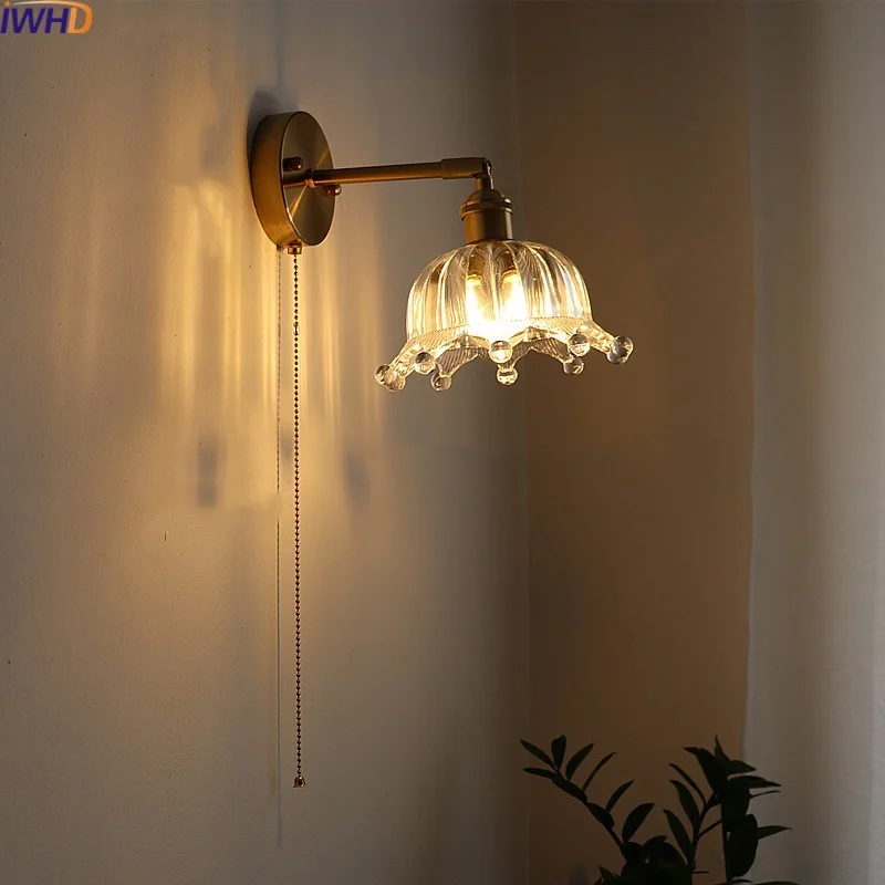 IWHD Nordic Modern LED Wall Lamps For Bedroom Restaurant Bathroom Stair Light Pull Chain Switch Applique Murale