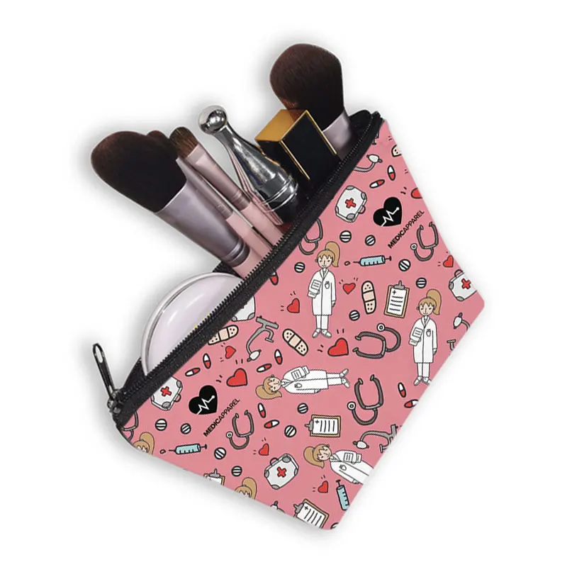 Hot Cartoon Ladies Nurse Printed Cosmetic Bags Foldable High Capacity Women Makeup Bag Eco Reusable Storage Bag Chic Pencil Case