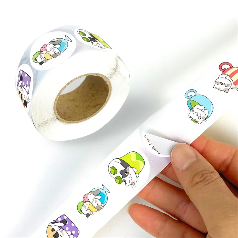 Etiquetas adhesivas de papel para álbum de recortes, suministros de papelería para sellado de tazas y gatos Kawaii, 500 piezas