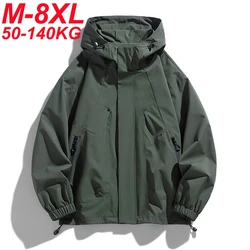 Coupe-Vent à Capuche Imperméable pour Homme, Veste Surdimensionnée, Bomber Noir, Softshell Mince, Camping, 6XL, 7XL, 8XL