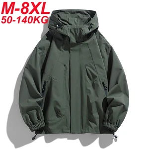 Grabenjacken mit männlicher Kapuze, bomberschwarzer wasserdichte Jacke, Sofshell feiner locker, großer Schicht, 6xl, 7xl, 8xl, Plus Größe 6 Hauptverkaufsbomber schwarz - №5