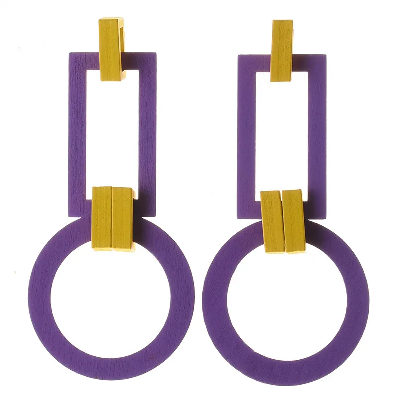 Foreign trade hot-selling new product earrings, fashionable big-name wooden square earrings 4-color cross-border accessories man