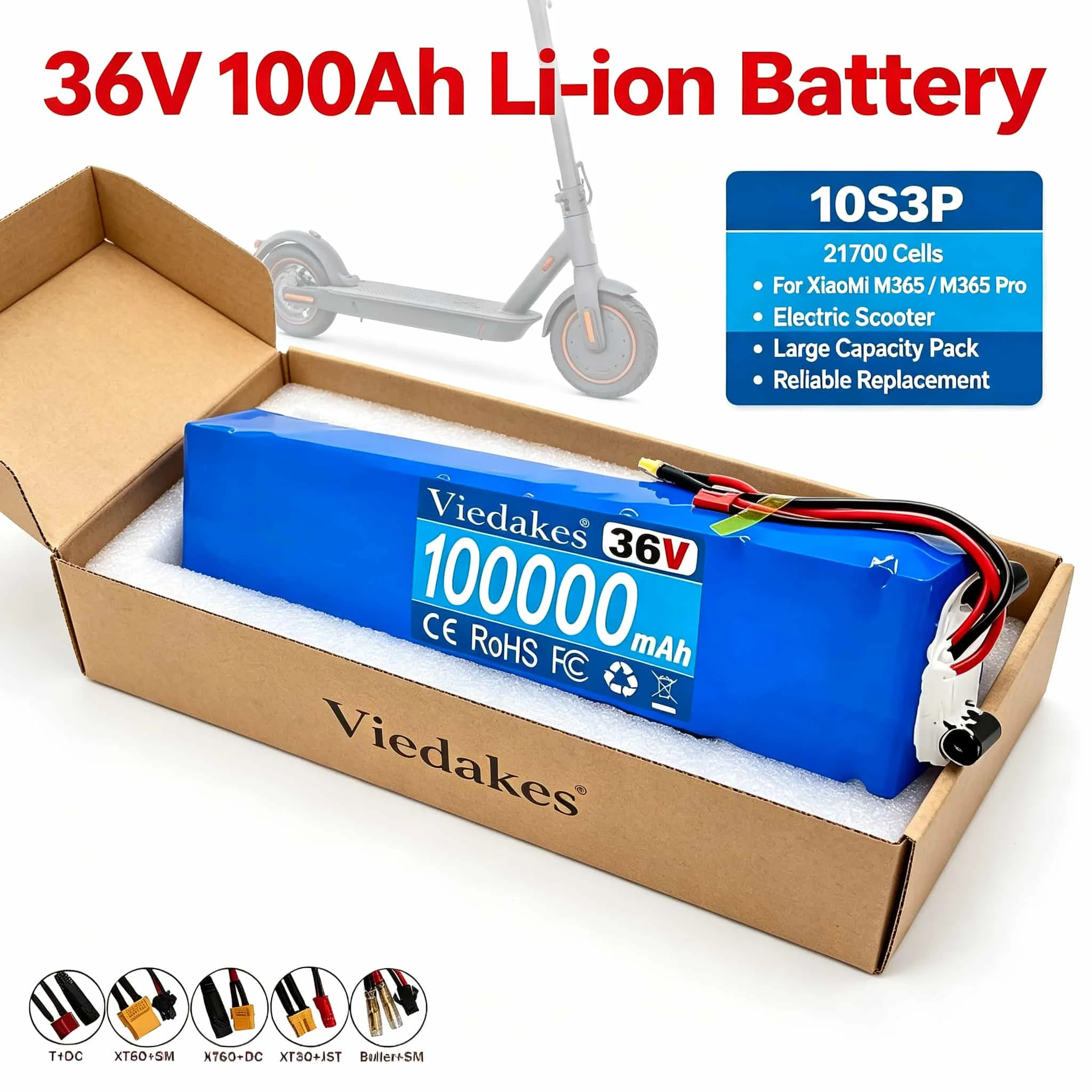 36V 10S3P 18650 Lithium Battery Pack Waterproof Built‑in BMS Custom XT60 XT30 JST DC For Electric Scooter
