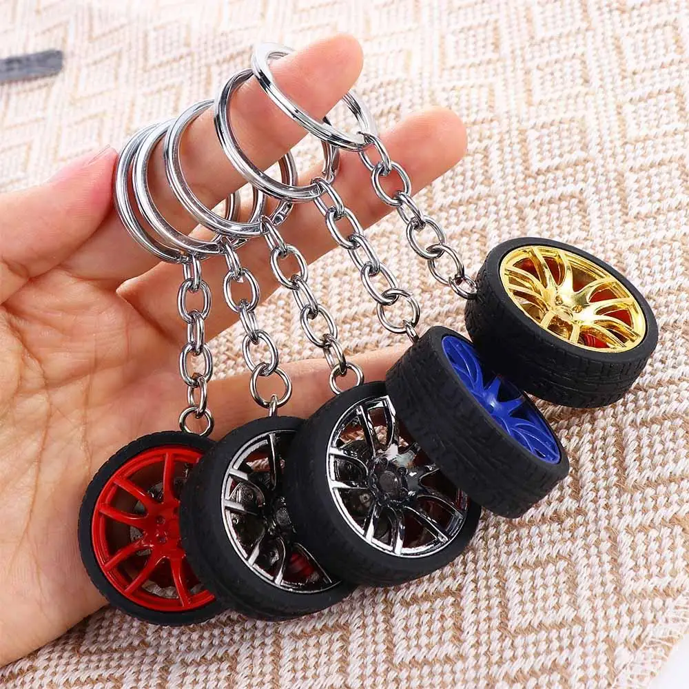 Simulation Tire Car Wheel Keychain Simulation 3D Tire with Brake Disc Rubber Tire Keyring Alloy Wheel Rim Auto Wheel