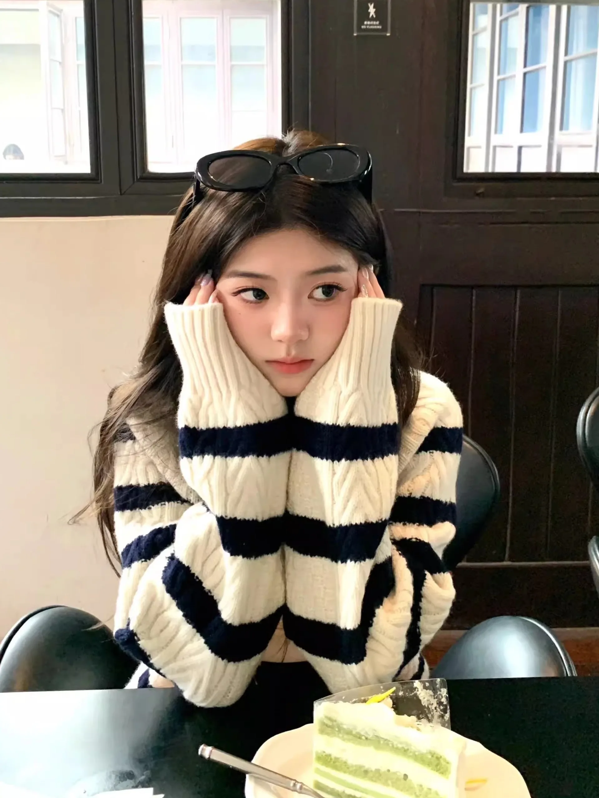 

Мягкий вязаный свитер в полоску, пальто, женское осенне-зимнее свободное пальто Lazy ort Sle, верхняя одежда, круглая застежка-молния, длинный све