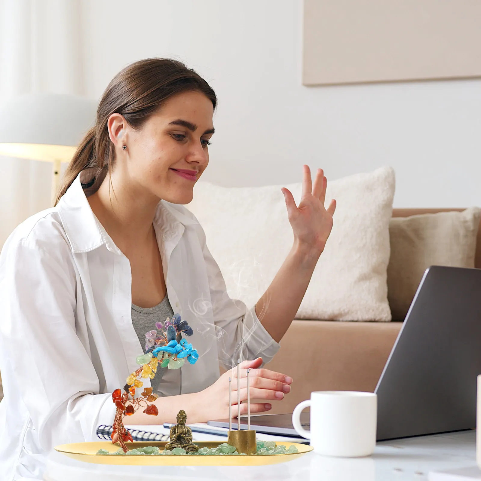 

Кристаллическая настольная аромалампа-курильница для благовоний, декоративный орнамент для дома, офиса, медитации и релаксации