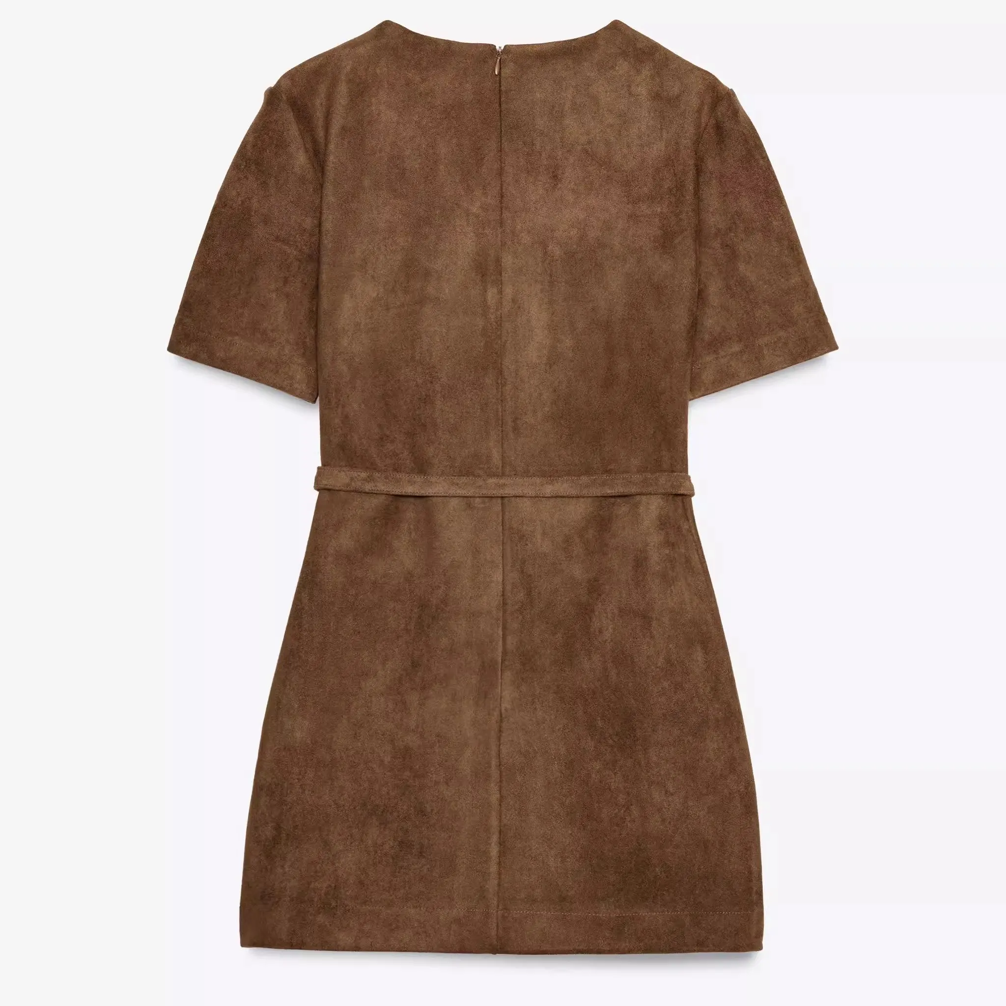 Frühling 2025, neuer Damen-Rock aus Wildlederimitat mit Gürtel, hoher Taille, A-Linien-Rock, Sve, rund, Ne-Farbe, Pendler-Sle