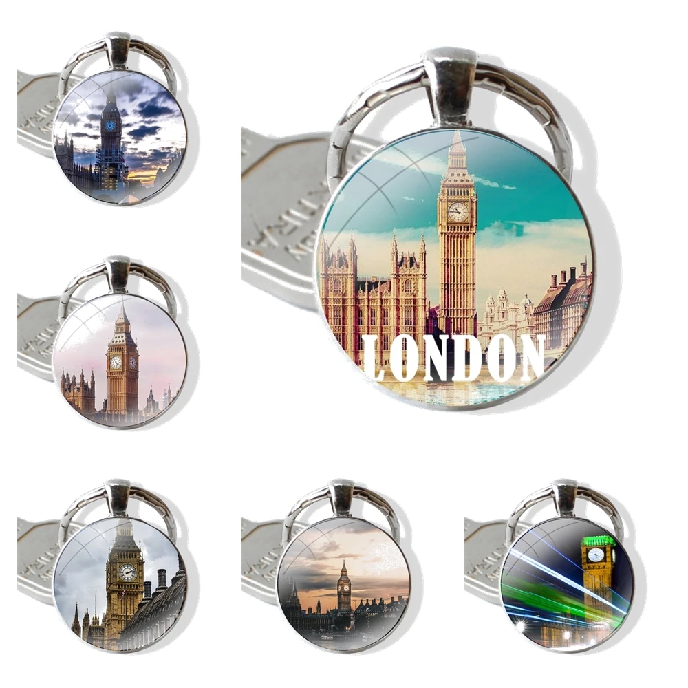 Keychain Handmade Glass Cabochon Key Ring Holder Pendant Key Chains London Big Ben England