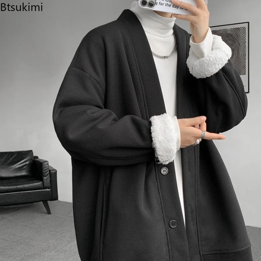 الخريف الشتاء سترة سترة 2026 الرجال فضفاض الوزن الثقيل ملابس خارجية موضة عادية هوديي رجل المتضخم الصوف الدافئة معاطف M-8XL #4