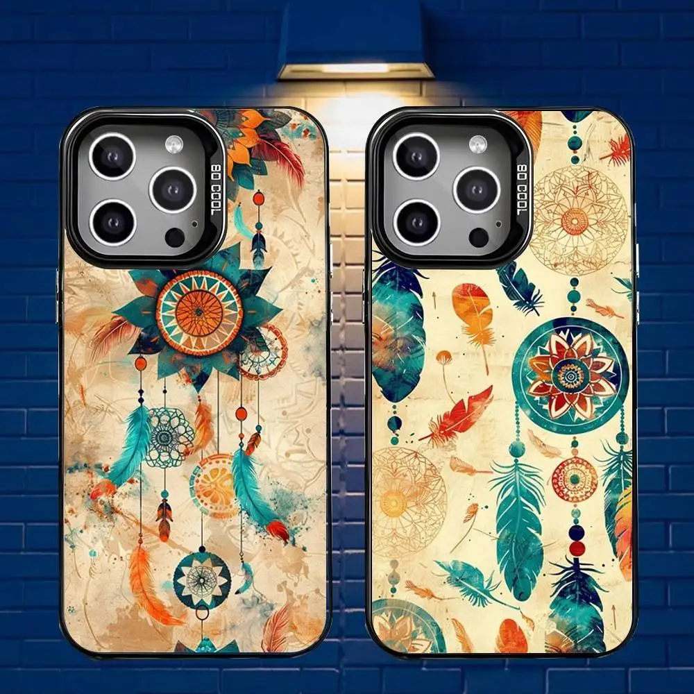 

Dreamcatcher Feather Phone Case For iPhone 16,15,14,13,12,11,Mini,Pro,E,MAX Gray Matte Silicone Black Cover