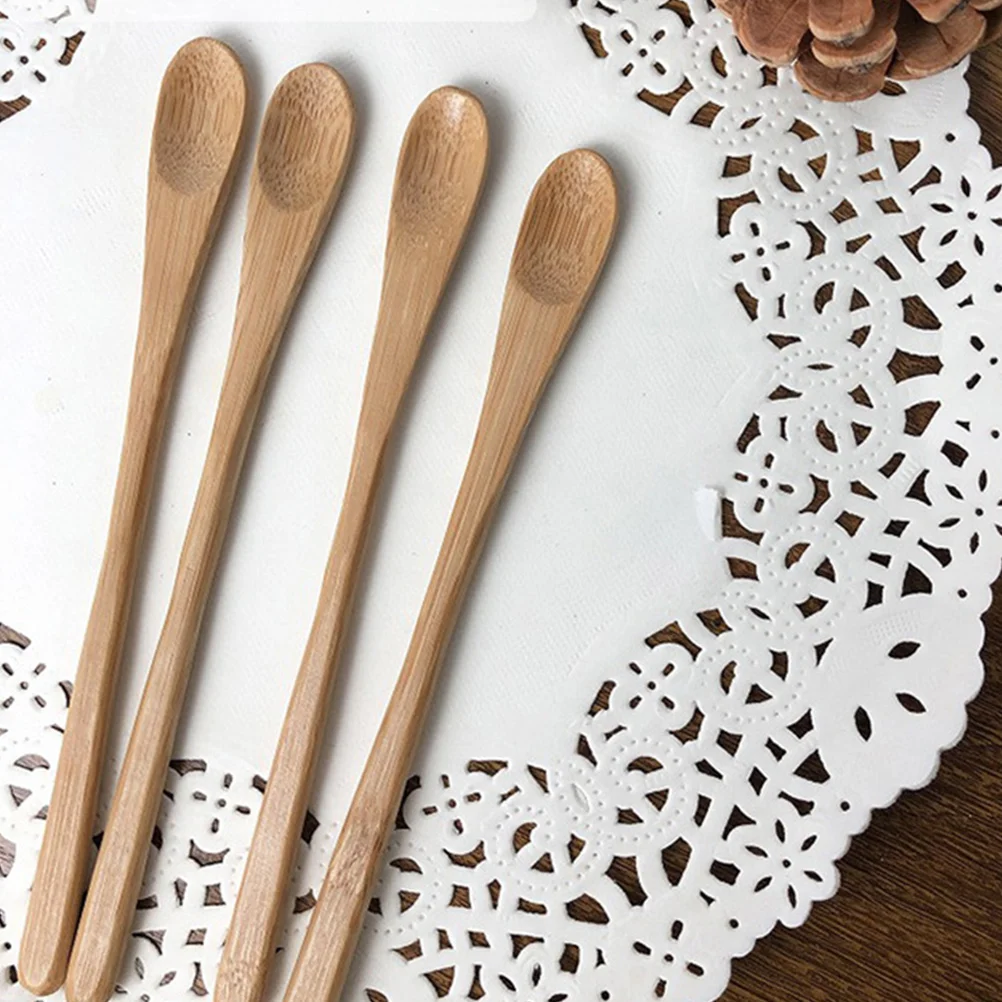 

10Pcs Bamboo Stirring Spoon for Coffee Milk Dessert Long Handle Mixing Spoon Reusable Eco-Friendly Kitchen Tool Household Food