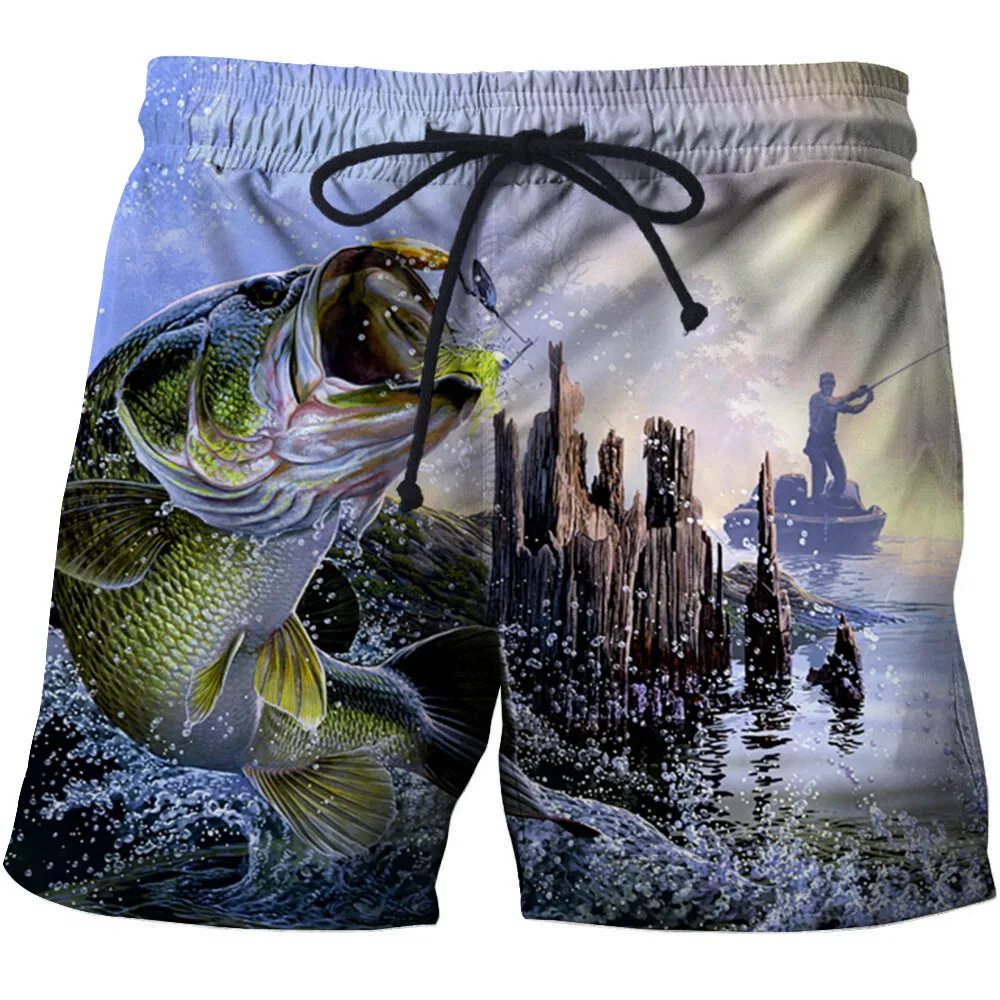 2023 New Men\'s 3D Printed Beach Style Shorts Fishing Summer Men\'s Universal Animal Fish Loose All-match High Waist Sports Shorts