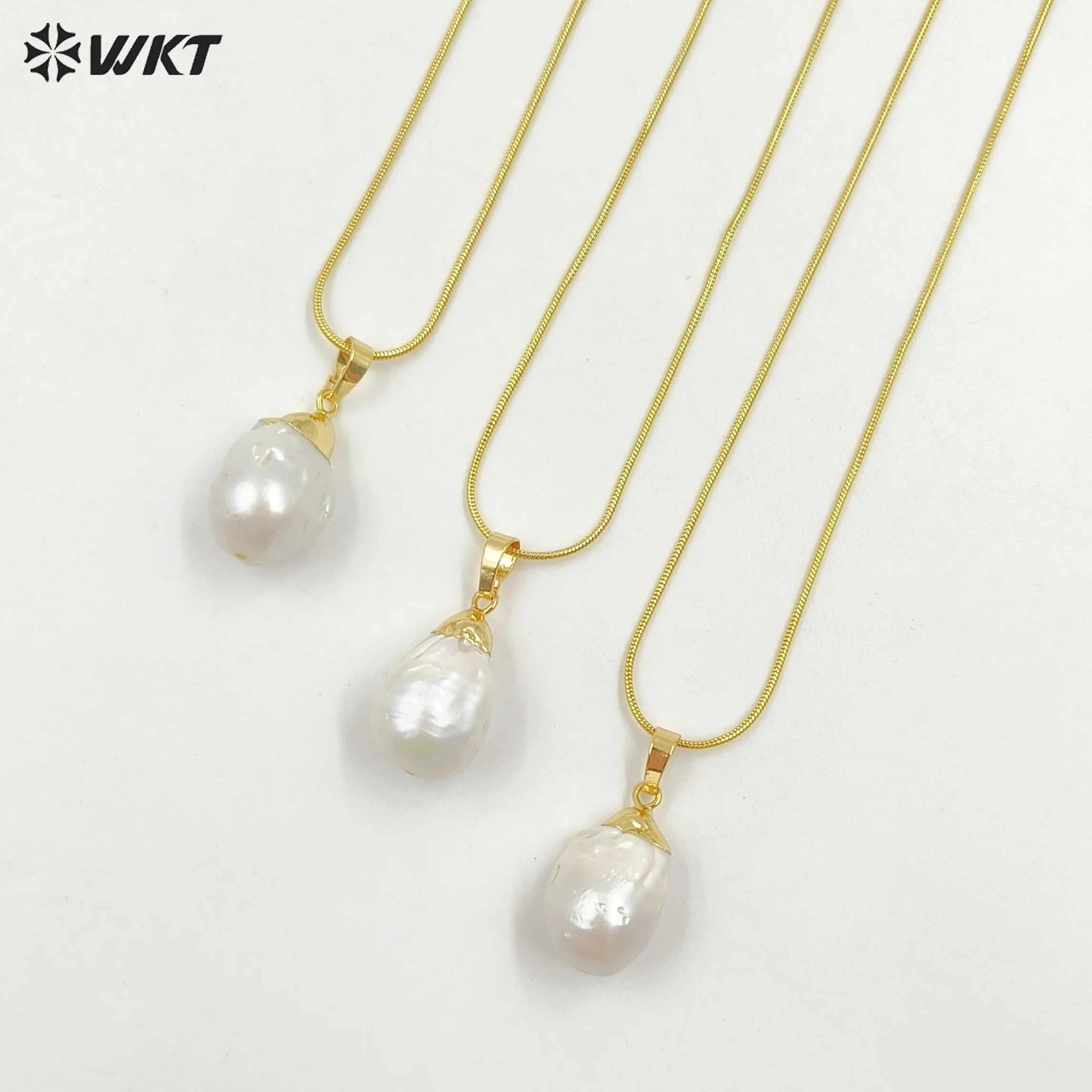 

WT-N912 WKT Fashion Irregular Waterdrop Shape Natural Freshwater Pearl Necklace Witn High Quality Gold Color Top Women Necklace