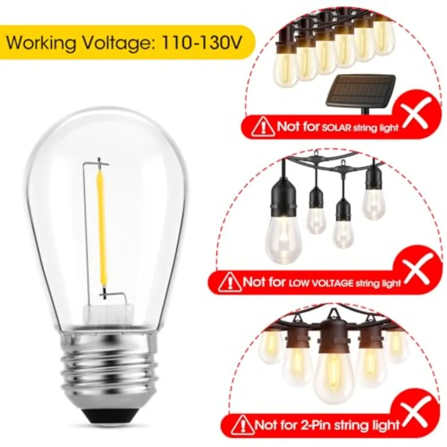 36 Pack S14 LED Bulbs for Outdoor String Lights, Shatterproof Replacement Edison Bulbs for Patio String Lights Outdoor Waterpro