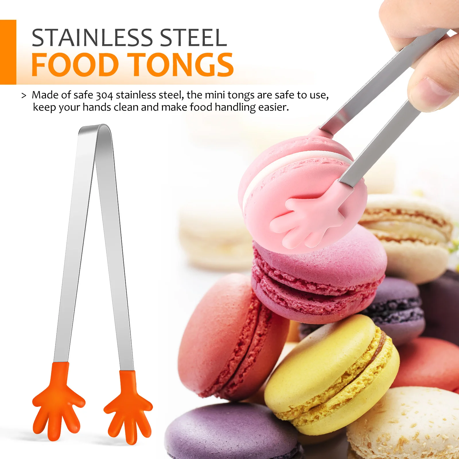 8 Stücke Lebensmittelzange Mini Bunte Silikonkopf Edelstahl Küche Servieren Zucker Süße Zange für Picknick Buffet Grill