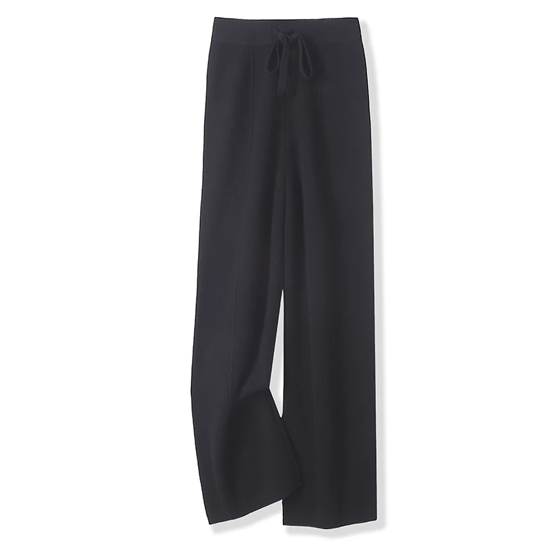 Pantalones de punto 100% lana merino para mujer, con cordones, a la moda, cálidos, nuevos otoño e invierno 2024